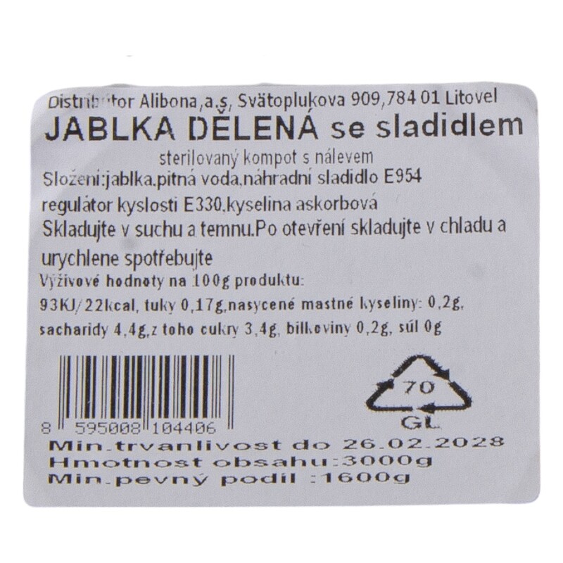 DIA jablka štvrtené 4/1S  3220g (1400g)